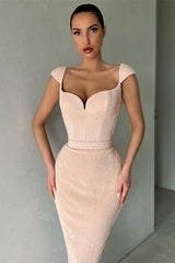 Gorgeous Cap Sleeves Sequins Mermaid Evening Dress Long Sweetheart-Ballbella