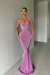 Gorgeous Cap Sleeves Sequins Mermaid Evening Dress Long Sweetheart-Ballbella