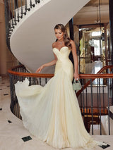 Gorgeous Daffodil Sweetheart Mermaid Prom Dress Long With Pleats On Sale-Ballbella