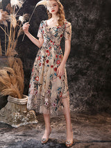 Gorgeous Evening Dress A-Line Jewel Neck Lace Tea-Length Social Pageant Dresses-Ballbella