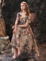 Gorgeous Evening Dress A-Line Jewel Neck Lace Tea-Length Social Pageant Dresses-Ballbella