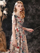 Gorgeous Evening Dress A-Line Jewel Neck Lace Tea-Length Social Pageant Dresses-Ballbella