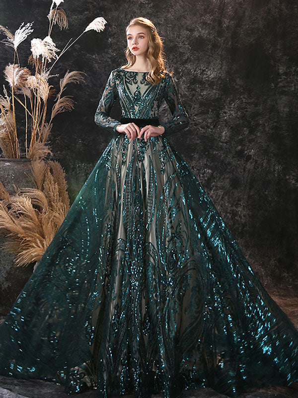 Gorgeous Evening Dress A-Line Jewel Neck With Train Long Sleeves Zipper Lace Lace Formal Party Dresses Gorgeous Evening Dress A-Line Jewel Neck With Train Long Sleeves Zipper Lace Lace Formal Party Dresses