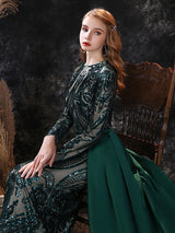 Gorgeous Evening Dress Mermaid Jewel Neck With Train Long Sleeves Zipper Lace Lace Social Pageant Dresses-Ballbella