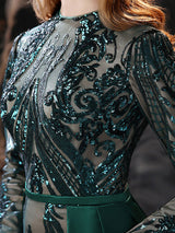 Gorgeous Evening Dress Mermaid Jewel Neck With Train Long Sleeves Zipper Lace Lace Social Pageant Dresses-Ballbella