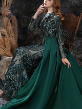 Gorgeous Evening Dress Mermaid Jewel Neck With Train Long Sleeves Zipper Lace Lace Social Pageant Dresses-Ballbella