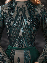 Gorgeous Evening Dress Mermaid Jewel Neck With Train Long Sleeves Zipper Lace Lace Social Pageant Dresses-Ballbella