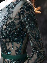 Gorgeous Evening Dress Mermaid One-Shoulder With Train Long Sleeves Zipper Lace Lace Formal Dinner Dresses-Ballbella