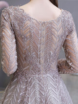 Gorgeous Evening Dress Princess Silhouette V Neck Long Sleeve Lace Sequins Floor Length Social Party Dresses-Ballbella