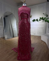 Gorgeous Fuchsia Mermaid Prom Dress Beadings Pearls With Cape-Ballbella