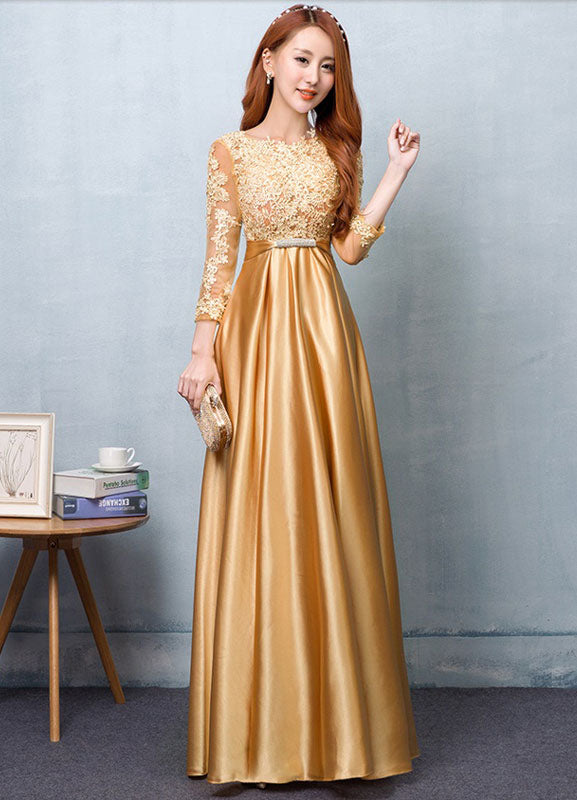 Gorgeous Gold Evening Dress Satin evening dress Lace Applique Wedding Ballbella Gorgeous Gold Evening Dress Satin evening dress Lace Applique Wedding Ballbella