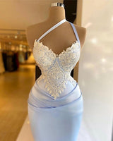 Gorgeous Halter Mermaid Prom Dress Long With Lace Appliques-Ballbella