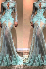 Gorgeous Long Sleeves Mermaid Evening Dress Lace Formal Dress-Ballbella