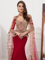 Gorgeous Luxury Evening Dresses Embroidered Beaded Queen Anneneck Long Sleeve Formal Gowns With Cloak-Ballbella