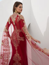 Gorgeous Luxury Evening Dresses Embroidered Beaded Queen Anneneck Long Sleeve Formal Gowns With Cloak-Ballbella