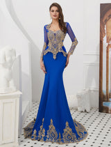 Gorgeous Luxury Evening Dresses Embroidered Beaded Queen Anneneck Long Sleeve Formal Gowns With Cloak-Ballbella