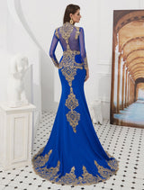 Gorgeous Luxury Evening Dresses Embroidered Beaded Queen Anneneck Long Sleeve Formal Gowns With Cloak-Ballbella