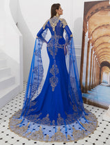 Gorgeous Luxury Evening Dresses Embroidered Beaded Queen Anneneck Long Sleeve Formal Gowns With Cloak-Ballbella