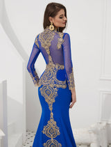 Gorgeous Luxury Evening Dresses Embroidered Beaded Queen Anneneck Long Sleeve Formal Gowns With Cloak-Ballbella