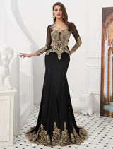Gorgeous Luxury Evening Dresses Embroidered Beaded Queen Anneneck Long Sleeve Formal Gowns With Cloak-Ballbella
