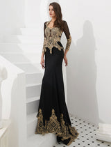 Gorgeous Luxury Evening Dresses Embroidered Beaded Queen Anneneck Long Sleeve Formal Gowns With Cloak-Ballbella