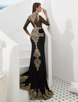 Gorgeous Luxury Evening Dresses Embroidered Beaded Queen Anneneck Long Sleeve Formal Gowns With Cloak-Ballbella