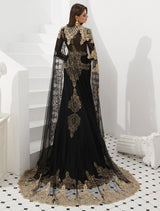 Gorgeous Luxury Evening Dresses Embroidered Beaded Queen Anneneck Long Sleeve Formal Gowns With Cloak-Ballbella
