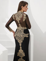 Gorgeous Luxury Evening Dresses Embroidered Beaded Queen Anneneck Long Sleeve Formal Gowns With Cloak-Ballbella