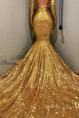 Gorgeous Mermaid Sequins Long Sleevess Floor Length Prom Dresses-Ballbella