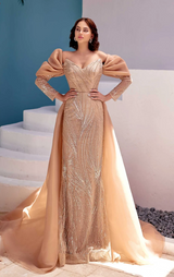Gorgeous Off-the-Shoulder Long Sleeves Mermaid Prom Dress With Beadings Ruffles-Ballbella