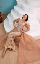 Gorgeous Off-the-Shoulder Long Sleeves Mermaid Prom Dress With Beadings Ruffles-Ballbella