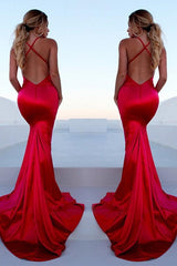 Gorgeous Red Halter Elegant Lace Up Prom Dresses Sleeveless Ruffles Chic Mermaid Side Slit Evening Dresses-Ballbella