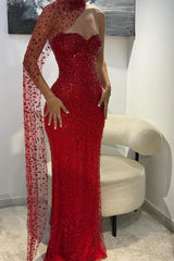 Gorgeous Red Sweetheart Mermaid Prom Dresses Sleeveless Strapless With Gem-Ballbella