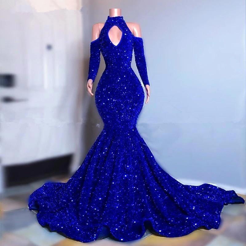 Gorgeous Royal Blue Long Sleeves Prom Dress Mermaid Long with Sequins Gorgeous Royal Blue Long Sleeves Prom Dress Mermaid Long with Sequins