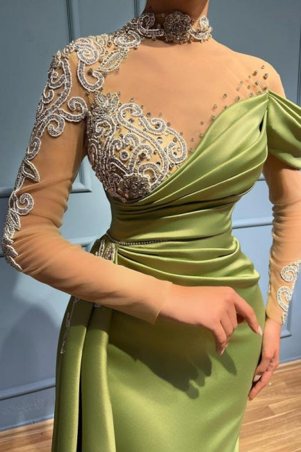 Gorgeous Sage Green High Neck Prom Dress Mermaid Long Sleeves Gorgeous Sage Green High Neck Prom Dress Mermaid Long Sleeves