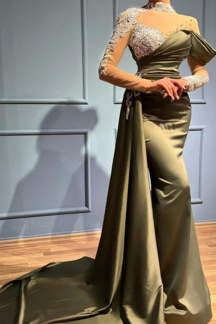 Gorgeous Sage Green High Neck Prom Dress Mermaid Long Sleeves Gorgeous Sage Green High Neck Prom Dress Mermaid Long Sleeves
