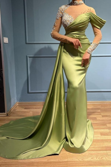 Gorgeous Sage Green High Neck Prom Dress Mermaid Long Sleeves Gorgeous Sage Green High Neck Prom Dress Mermaid Long Sleeves