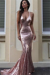 Gorgeous Sequins V-Neck Mermaid Sequins Prom Party Gowns-Ballbella
