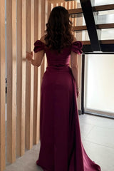 Gorgeous Sleeveless Off-The-Shoulder Satin Prom Dresses High Split With Pleats-Ballbella
