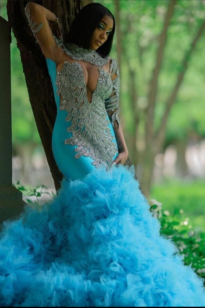 mermaid dress with sleeves Effervescent Dress Teuta Matoshi Floor length with sweep train Neckline Sexy Halter Mermaid Prom Dresses