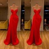 Gorgeous Spaghetti Strap Unique Round Cup High split Red Prom Dress-Ballbella