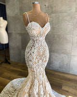 Gorgeous Spaghetti-Straps Mermaid Wedding Dress Lace Sleeveless-Ballbella