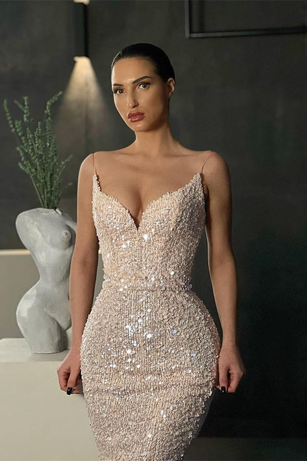 Gorgeous Spaghetti-Straps Sequins Mermaid Evening Dress Long On Sale Gorgeous Spaghetti-Straps Sequins Mermaid Evening Dress Long On Sale