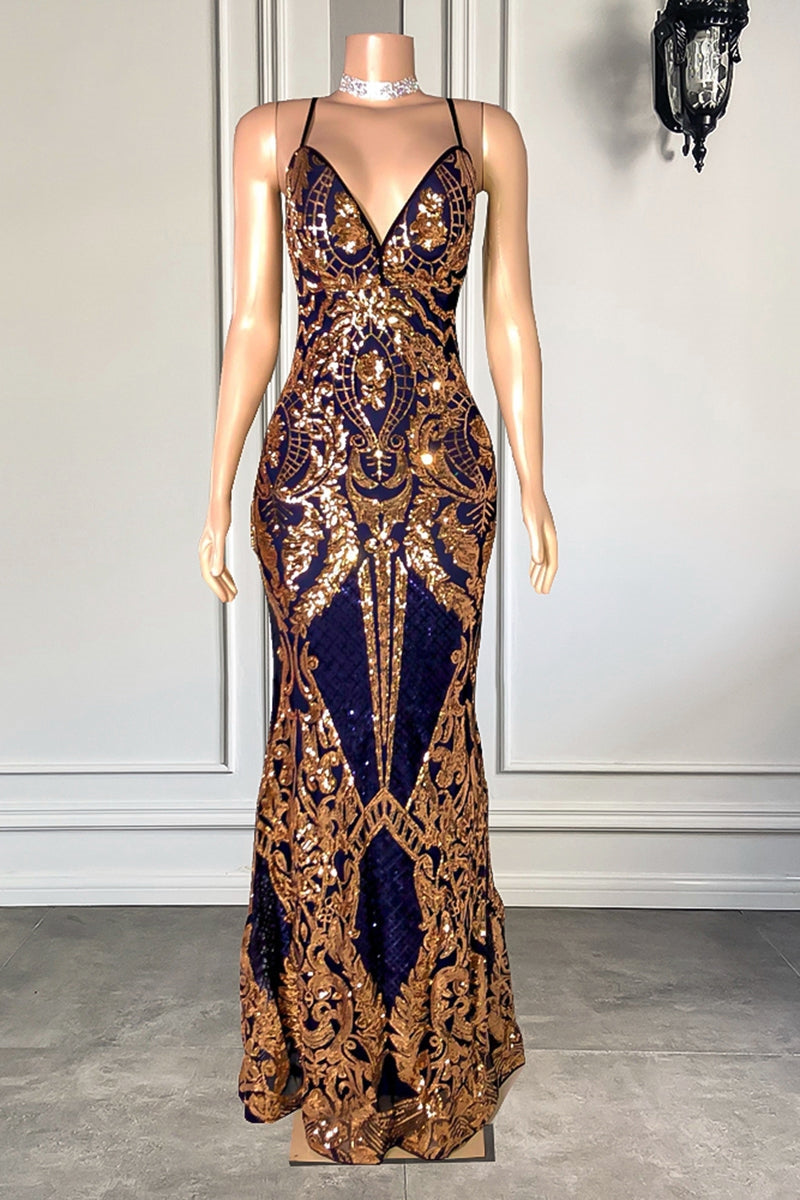 Gorgeous Spaghetti-Straps Sequins Mermaid Prom Dress Long V-Neck Ballbella Gorgeous Spaghetti-Straps Sequins Mermaid Prom Dress Long V-Neck Ballbella