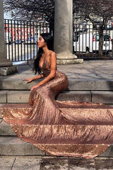Gorgeous Spaghetti-Straps Sequins Mermaid Prom Party Gowns-Ballbella