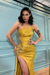 Gorgeous Starpless Mermaid Evening Dress Appliques With Slit-Ballbella