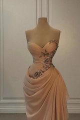 Gorgeous Sweetheart Beaded Pleated Floor length Prom Dresses-Ballbella
