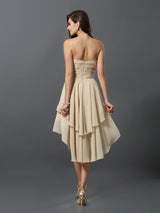 Gorgeous Sweetheart Hand-Made Flower Sleeveless High Low Chiffon Bridesmaid Dresses-Ballbella