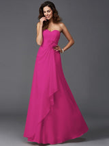 Gorgeous Sweetheart Hand-Made Flower Sleeveless Long Chiffon Bridesmaid Dresses-Ballbella