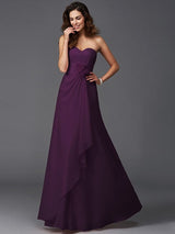 Gorgeous Sweetheart Hand-Made Flower Sleeveless Long Chiffon Bridesmaid Dresses-Ballbella